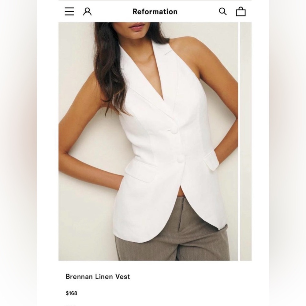 Reformation White Sleeveless Linen Tailored Vest